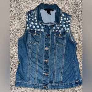 Baccini Bedazzled Rhinestone Denim Vest Size Medium